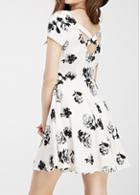 Rosewe Cutout Back Printed White A Line Dress