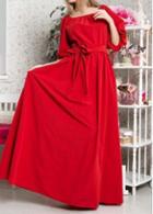 Rosewe Half Sleeve Red High Waist Maxi Dress