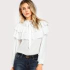 Shein Pleat Flounce Embellished Tied Neck Blouse