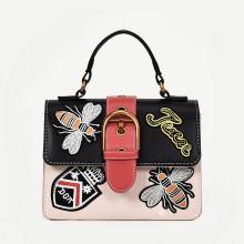 Shein Bee Embroidery Detail Buckle Shoulder Bag