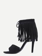 Shein Open Toe Fringe Ankle Cuff Pumps - Black