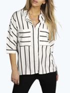 Shein White Striped Buttons Blouse
