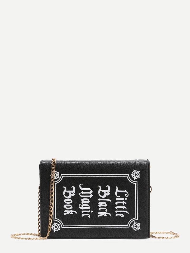 Shein Black Faux Leather Book Shaped Chain Strap Bag