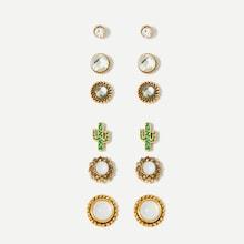 Shein Cactus Detail Gemstone Stud Earrings 6pairs