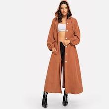 Shein Button Up Hooded Drawstring Waist Coat