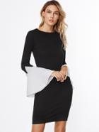 Shein Black Ribbed Knit Contrast Bell Sleeve Bodycon Dress