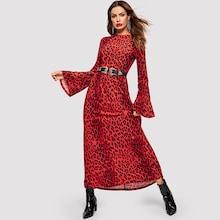 Shein Mock-neck Leopard Print Bell Sleeve Dress