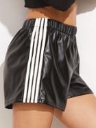 Shein Black Faux Leather Striped Side Elastic Waist Shorts