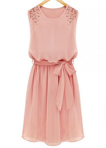 Rosewe Romantic Rhinestone Decoration Sleeveless Chiffon Dress For Lady