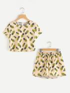 Shein Allover Pineapple Print Top & Shorts Pajama Set