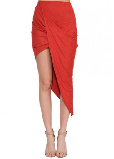 Rosewe Elastic Waist Red Asymmetric Bodycon Skirt