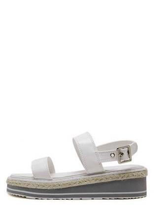 Shein White Peep Toe Flatform Buckle Strap Sandals