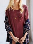 Shein Red Short Sleeve Pocket Loose T-shirt