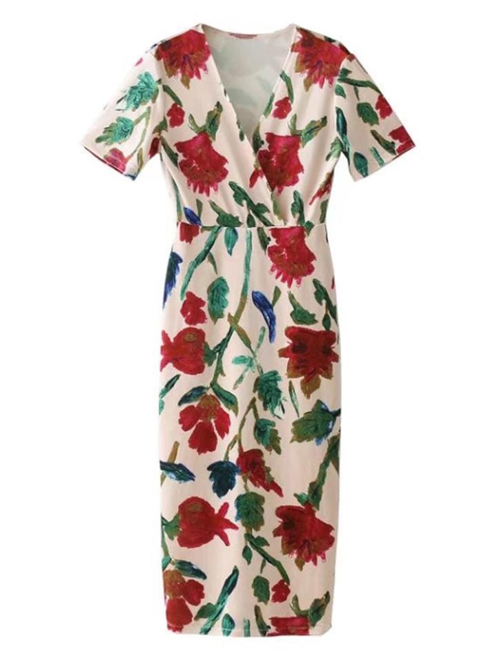 Shein Surplice Neckline Velvet Floral Sheath Dress