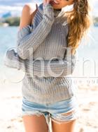 Shein Grey Long Sleeve Off The Shoulder Sweater