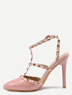 Shein Pink Studded T-strap Pointed Toe High Heel Sandals