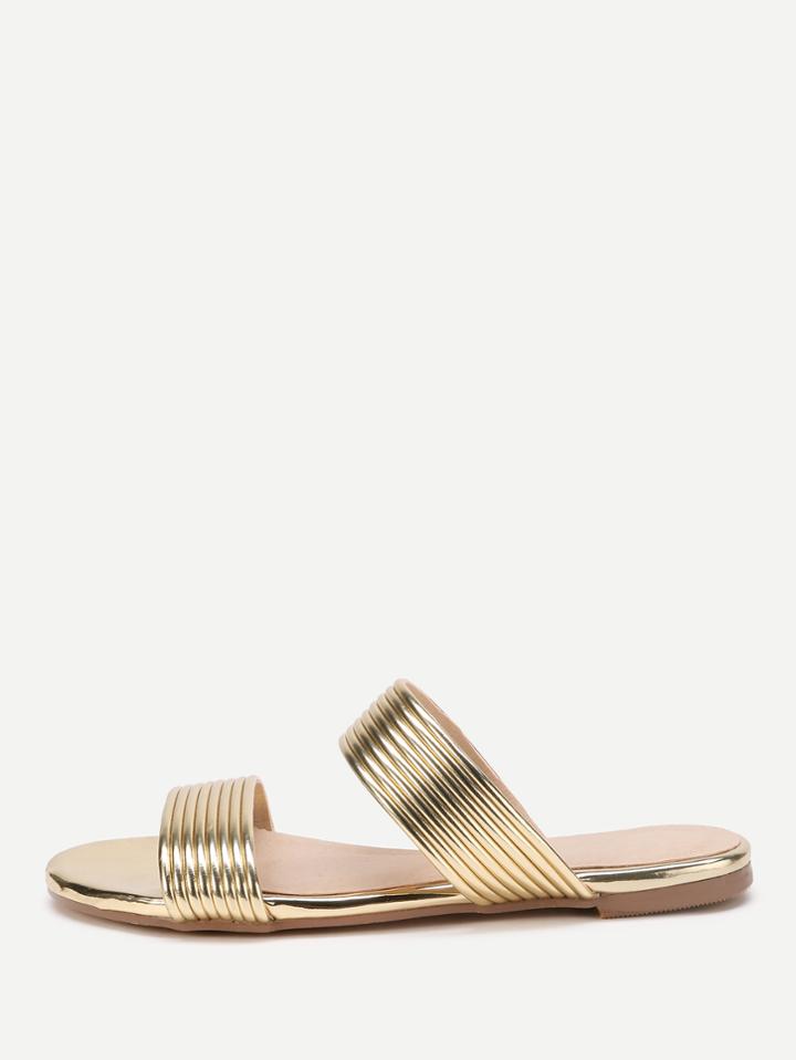Shein Metallic Striped Slide Flat Sandals