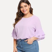 Shein Plus Layered Flounce Sleeve Solid Top