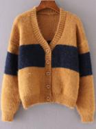 Shein Ginger Color Block Button Up Mohair Sweater Coat
