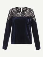 Shein Lace Yoke Velvet Tee