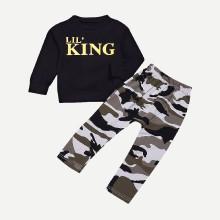 Shein Boys Letter Print Sweatshirt & Camo Print Pants