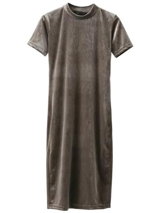 Shein Grey Mock Neck Velvet Dress