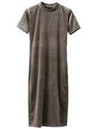 Shein Grey Mock Neck Velvet Dress