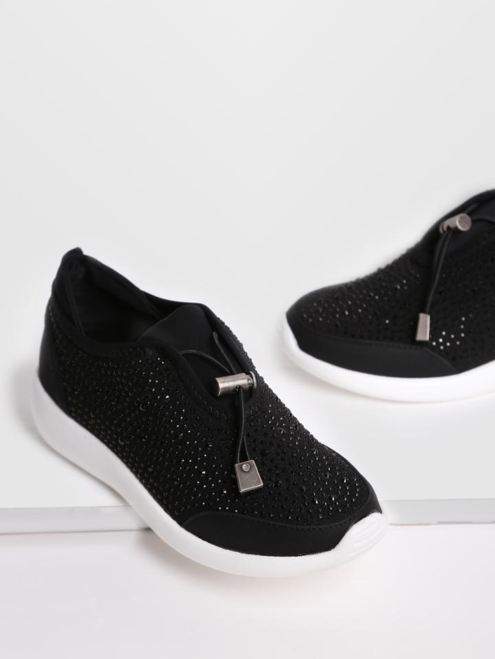 Shein Black Rhinestone Detail Contrast Sole Sneakers