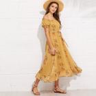 Shein Flounce Sleeve Tassel Tie Waist Floral Bardot Dress