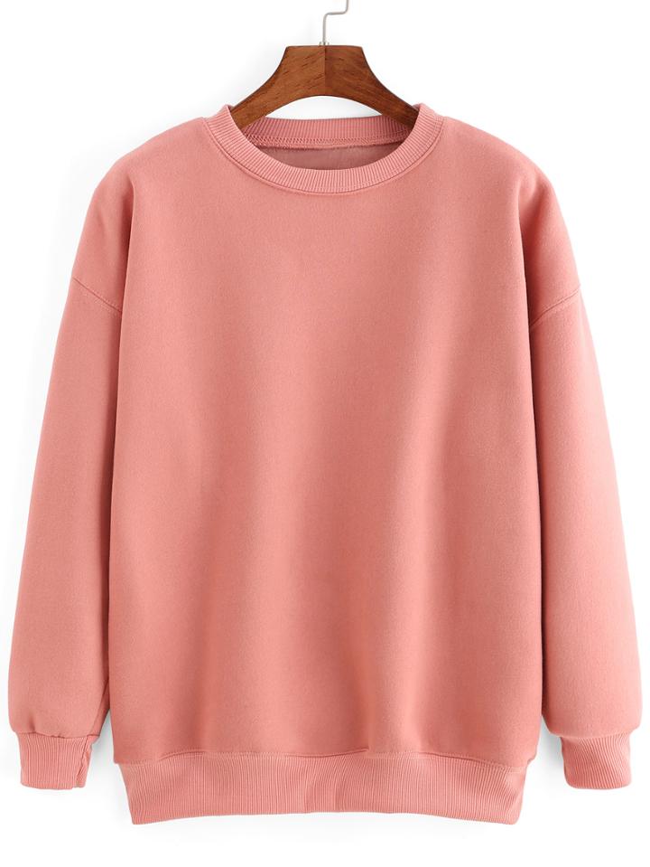Shein Pink Crew Neck Long Sleeve Loose Sweatshirt