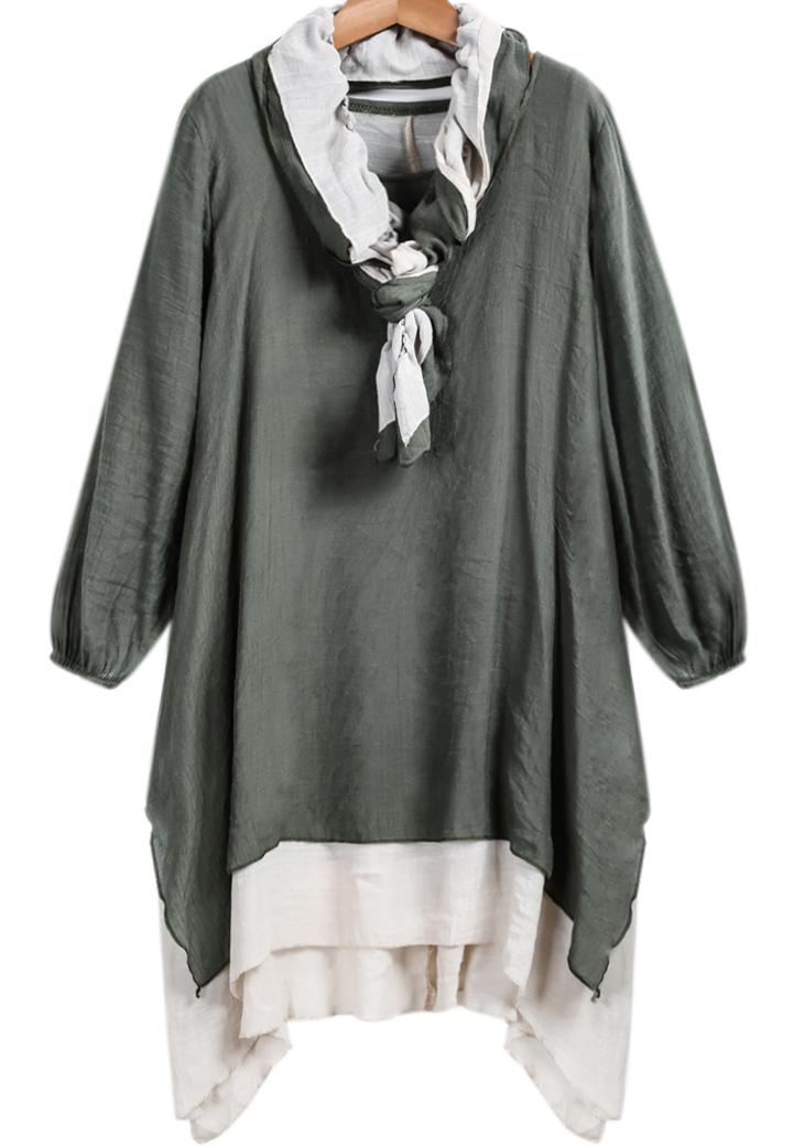 Shein Green Long Sleeve Asymmetrical Rockabilly Peasant Loose Dress