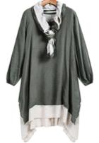 Shein Green Long Sleeve Asymmetrical Rockabilly Peasant Loose Dress