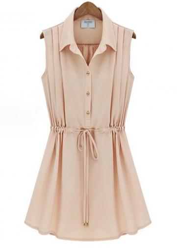 Rosewe A Line Drawstring Waist Sleeveless Shirt Dress For Ol