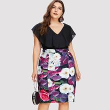 Shein Plus V Neckline Floral Print Dress