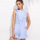 Shein Ruffle Trim Pocket Side Striped Romper