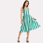 Shein Halter Neck Mixed Stripe High Waist Dress