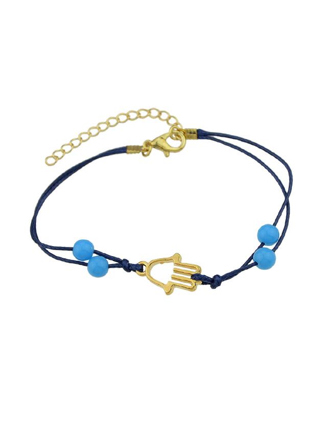 Shein Gold Blue Beads And Hand Shape Arm Bracelets
