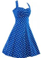 Rosewe Cobalt Blue Polka Dot Print Skater Dress