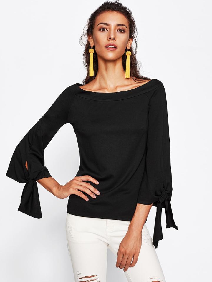 Shein Boat Neckline Knot Detail Top
