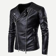 Shein Men Zipper & Ruched Detail Pu Jacket