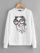 Shein Glasses Girl Print Drop Shoulder Sweatshirt