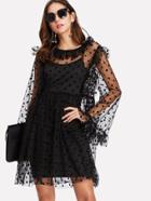 Shein Dot Mesh Overlay Frill Detail Dress Set