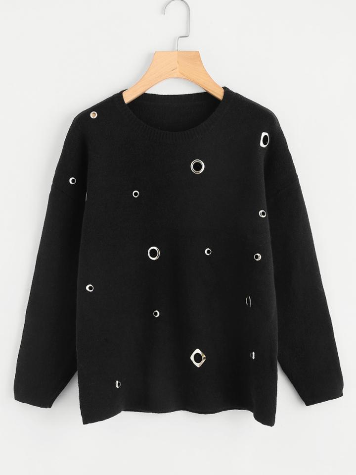 Shein Drop Shoulder Grommet Detail Sweater