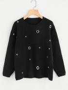 Shein Drop Shoulder Grommet Detail Sweater