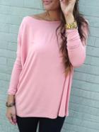 Shein Boat Neck Dolman Pink T-shirt