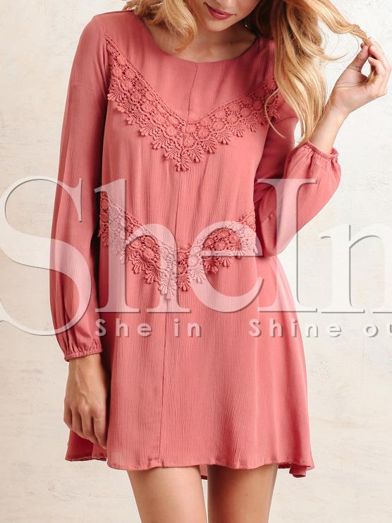 Shein Pink Embellished Keyhole Back Shift Dress