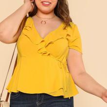 Shein Plus Ruffle V Neck Wrap Top