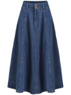 Shein Blue High Waist Pockets Denim Long Skirt