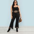 Shein Plus Tassel Embellished Crop Cami Top & Flare Leg Pants Set