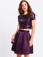Shein Sequin Crop Top & Boxed Pleated Skirt Set